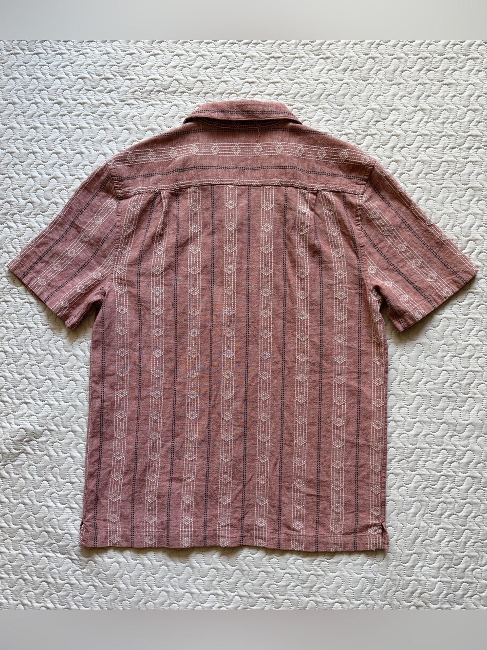 Mutual Weave Men's Rust Pink Camp Collar Patterned Button-Up Shirt Size Small - Picture 7 of 10